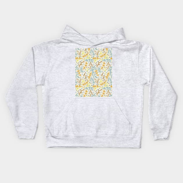 Botanicals and Dots - Hand drawn Design - Light Blue, Orange, Yellow Kids Hoodie by GenAumonier